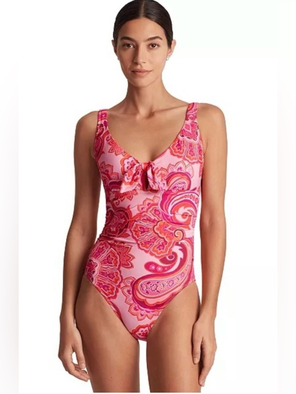 Lauren Ralph Lauren Pink & Fuchsia Paisley One-Piece Swimsuit with Front Tie
